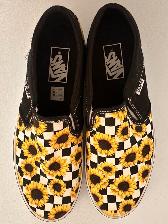 Vans Shoes - Vans Black & Yellow Sunflower Check Slip-On Sneakers